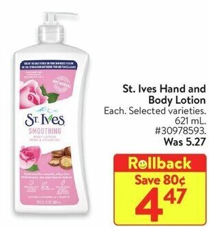 Walmart St. Ives Hand and Body Lotion offer