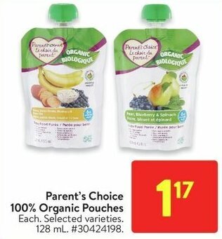 Walmart Parent's Choice 100% Organic Pouches offer