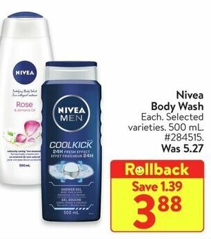 Walmart Nivea Body Wash 500ml offer