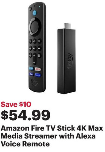 Best Buy Amazon Fire TV Stick 4K Max Media Streamer with Alexa Voice Remote offer