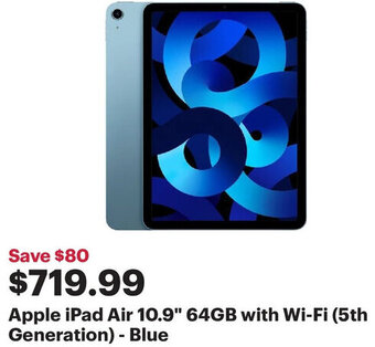 Best Buy Apple iPad Air 10.9" 64GB with Wi-Fi (5th Generation) - Blue offer