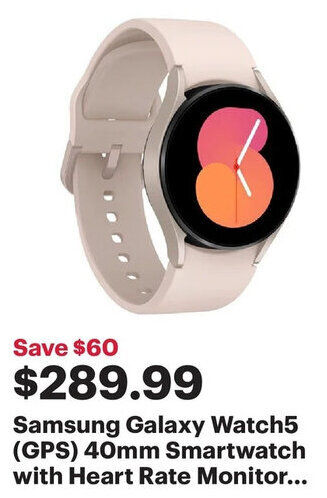 Best Buy Samsung Galaxy Watch5 (GPS) 40mm Smartwatch with Heart Rate Monitor... offer