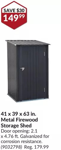 Princess Auto 41 x 39 x 63 in. metal firewood storage shed offer