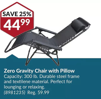 Princess Auto Zero gravity chair with pillow offer