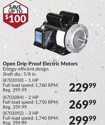Princess Auto Open drip-proof electric motors offer