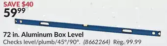 Princess Auto 72 in. aluminum box level offer