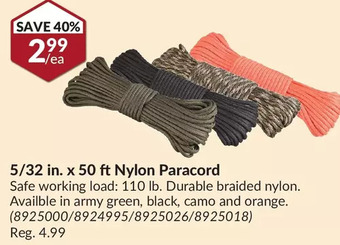 Princess Auto Tuff rope 5/32 in. x 50 ft nylon paracord offer