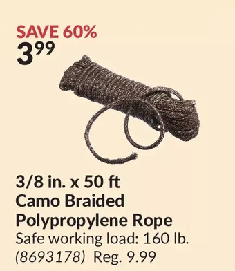 Princess Auto Tuff rope 3/8 in. x 50 ft camo braided polypropylene rope offer