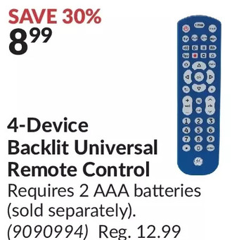 Princess Auto 4-device backlit universal remote control offer
