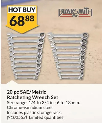 Princess Auto Mr. blacksmith 20 pc sae/metric ratcheting wrench set offer
