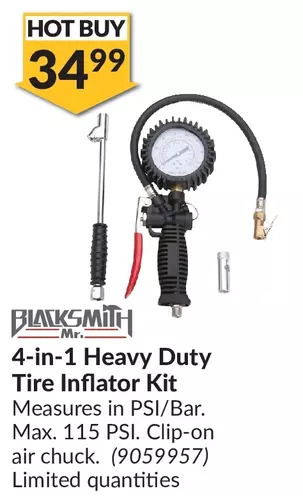 Princess Auto Mr. blacksmith 4-in-1 heavy duty tire inflator kit offer