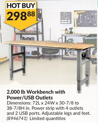 Princess Auto 2,000 lb workbench with power/usb outlets offer