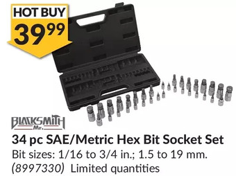 Princess Auto Mr. blacksmith 34 pc sae/metric hex bit socket set offer