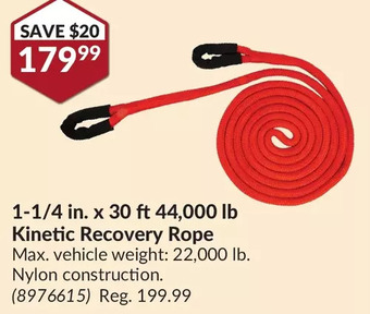 Princess Auto 1-1/4 in. x 30 ft 44,000 lb kinetic recovery rope offer