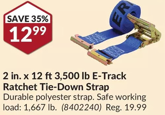 Princess Auto Erickson 2 in. x 12 ft 3,500 lb e-track ratchet tie-down strap offer