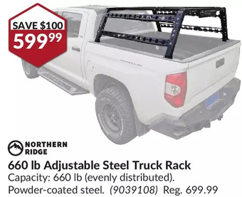 Princess Auto Northern ridge 660 lb adjustable steel truck rack offer