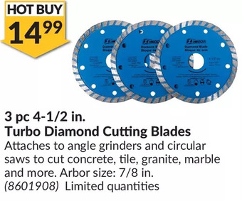 Princess Auto 3 pc 4-1/2 in. turbo diamond cutting blades offer