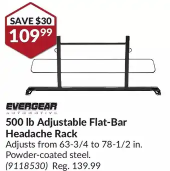 Princess Auto Evergear 500 lb adjustable flat-bar headache rack offer
