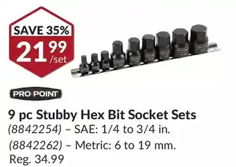 Princess Auto Pro.point 9 pc stubby hex bit socket sets offer