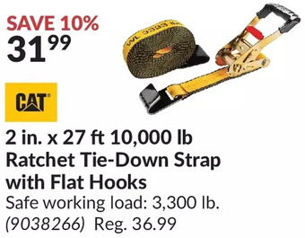 Princess Auto Cat 2 in. x 27 ft 10,000 lb ratchet tie-down strap with flat hooks offer