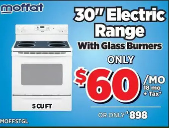 Surplus Furniture Moffat white 30 electric range with glass burners offer