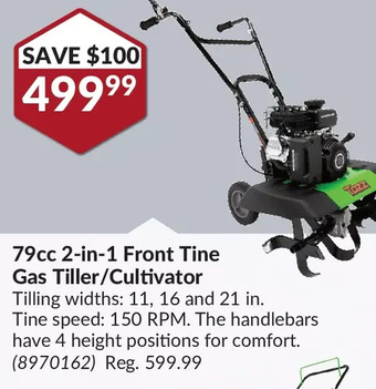 Princess Auto Tazz 79cc 2-in-1 front tine gas tiller/cultivator offer