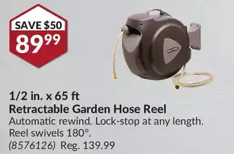 Princess Auto Pro.point 1/2 in. x 65 ft retractable garden hose reel offer