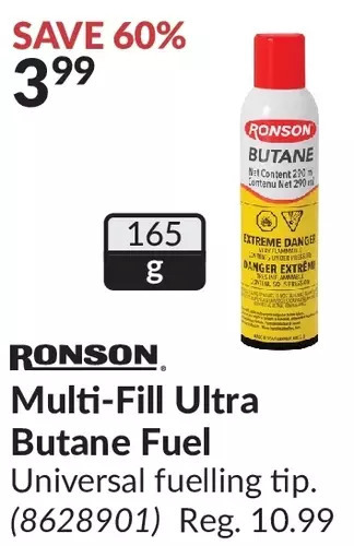 Princess Auto Ronson multi-fill ultra butane fuel offer