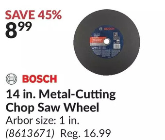 Princess Auto Bosch 14 in. metal-cutting chop saw wheel offer
