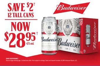 The Beer Store Budweiser 12 tall cans offer
