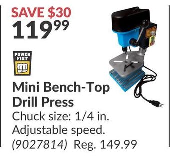 Princess Auto Mini bench-top drill press offer