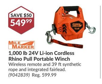 Princess Auto 1, 000 lb 24v li-ion cordless rhino pull portable winch offer
