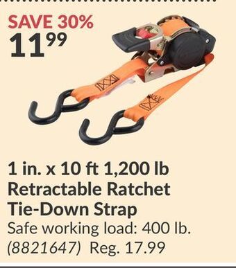 Princess Auto 1 in. 10 1, 200 lb retractable ratchet tie-down strap offer