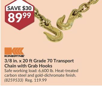 Princess Auto 3/8 in. x 20 ft grade 70 transport chain with grab hooks offer