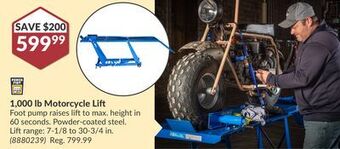 Princess Auto 1,000 lb motorcycle lift foot pump offer