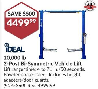 Princess Auto 10,000 lb 2-post bi-symmetric vehicle lift offer