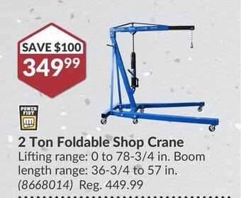 Princess Auto 2 ton foldable shop crane lifting range offer