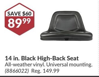 Princess Auto 14 in. black high-back seat offer