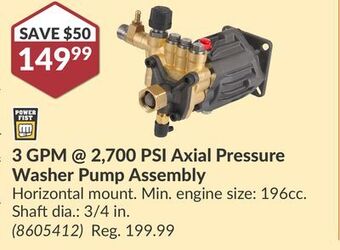 Princess Auto 3 gpm @ 2,700 psi axial pressure washer pump assembly offer