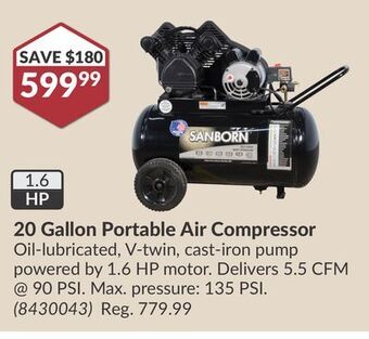 Princess Auto 20 gallon portable air compressor offer