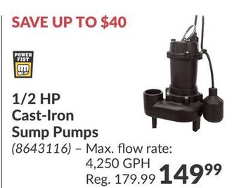 Princess Auto 1/2 hp cast-iron sump pumps offer