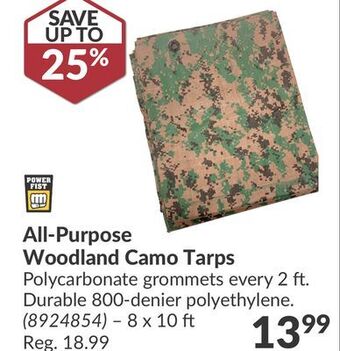 Princess Auto All-purpose woodland camo tarps offer