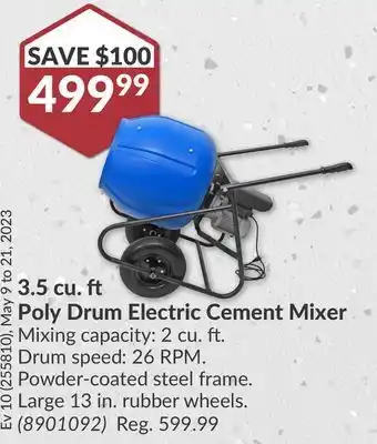 Princess Auto 3.5 cu. poly drum electric cement mixer offer