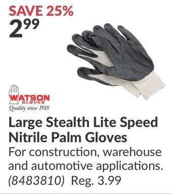 Princess Auto Large stealth lite speed nitrile palm gloves offer