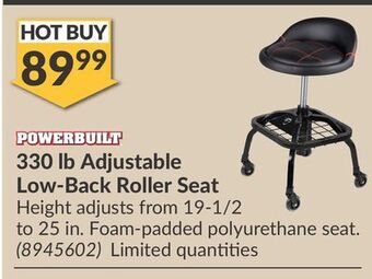Princess Auto 330 lb adjustable low-back roller seat offer