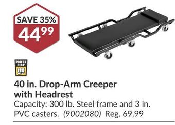 Princess Auto 40 in. drop-arm creeper with headrest offer