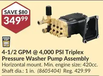 Princess Auto 4-1/2 gpm @ 4,000 psi triplex pressure washer pump assembly offer