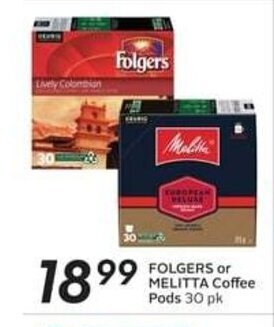 Sobeys FOLGERS or MELITTA Coffee Pods 30 pk offer