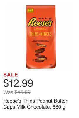 Costco Reese's thins peanut butter cups milk chocolate, 680 g offer