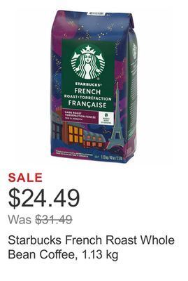 Costco Starbucks french roast whole bean coffee, 1.13 kg offer